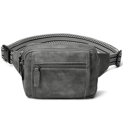 Image of LATMAP 3L TRIPLE ZIP Fanny Packs Belt Bag For Women Men Crossbody Waist Pack Sling Chest Bum Travel Bag Purse Faux Leather Fashion Cute Dark Grey