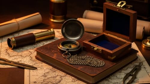 Brújula Antigua de Latón con Caja de Madera miniatura 7