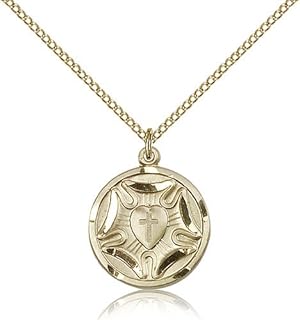 Gold Filled Women's LUTHERAN Pendant - Includes 18 Inch Light Curb Chain - Deluxe Gift Box Included