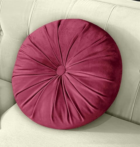 Image of Hand Made Decorative Velvet Round Shape Cushions | Throw Pillows - Pack of 1 (Maroon)