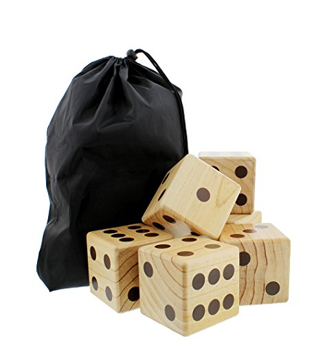 Get Out! Giant Yard Dice 6-Pack Set – Jumbo Outdoor Lawn Game, Wooden Extra Large Numbered Big Dice in Drawstring Bag