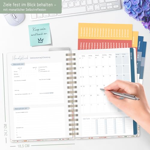 Häfft® Lehrer-Planer 2025/2026 A5 + Deluxe Wild Blossoms Hardcover Lehrerkalender, Schuljahresplaner mit Spiralbindung, Schulplaner - nachhaltig & klimafreundlich