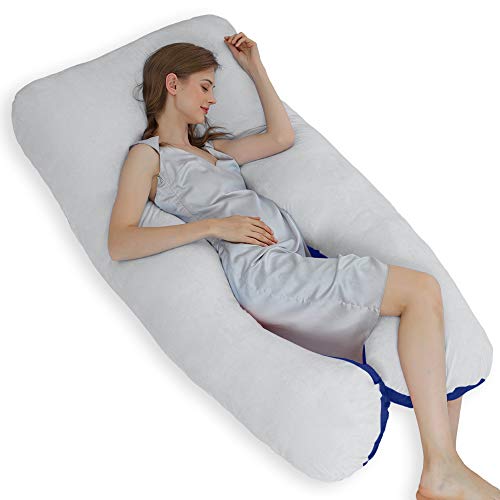 ThinLife Pregnancy Pillow, U-Shape Full Body Maternity Pillow with Velvet Cover - Support Detachable Extension(60Inch,Navy Grey)