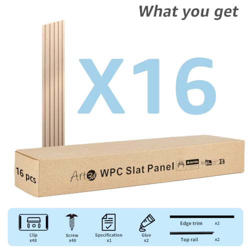 Image of Art3d 48 x 6 Inch WPC Wood Slat Wall Panels, 3D Wall Accents, 16-Pack, Oak