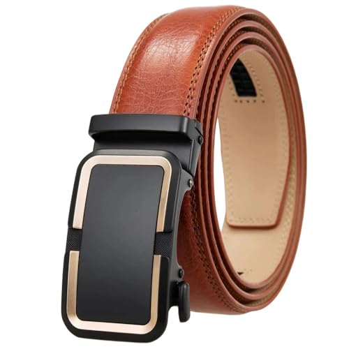 Men's Formal Leather Belt, 3.5Cm Automatic Buckle Work Belt, Box Packaging Red Brown 2 130cm