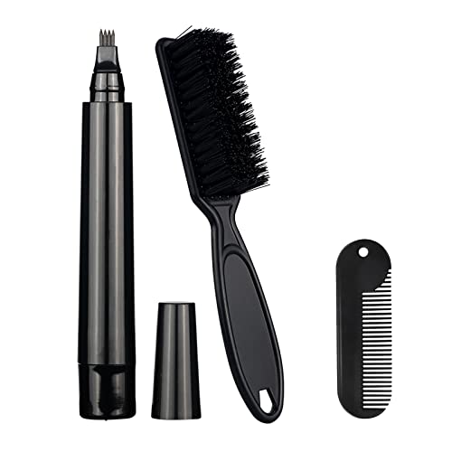 CestoMen Beard Pencil Filler Kit for Men, with Barber Brush and Mini Shaping Comb, Water Proof Beard Filling Pen for Enhance Repair Shape Effective Enhance Facial Hair Natural Looking (Black)