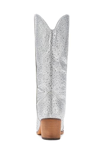Iuv Women Rhinestone Cowboy Boots Sparkly Western Cowgirl Boots Embroidered Knee High Chunky Heel Mid Calf With Side Zipper Silver7.5 thumb #3