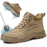 LANGTAN Steel Toe Work Boots for Men - High Top Puncture Resistant Safety Boots - Industrial Boot for worker - Comfortable Work Boot for Construction Brown Size 10.5