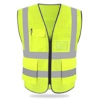 HYCOPROT Sicherheitswesten Warnweste Hohe Sichtbarkeit Reflektierendes Weste Executive Manager Jacke Zip 2 Band Brace (Gelb-mesh, XXL)