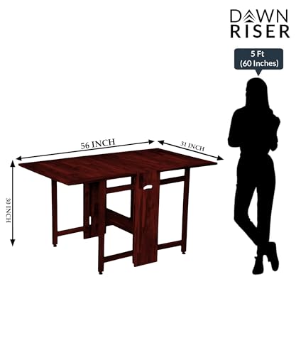 Image of Dawn Riser Two-Side Folding Teakwood Table - Space-Saving Design, Sturdy, Adjustable Levelers, Multi-Purpose Dining, Work, Study, Easy Assemble, Compact Indoor Outdoor Use - DIY Model - Mahogany