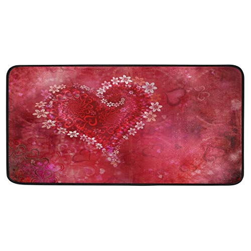 Kitchen Rugs Happy Valentines Day Floral Heart Design Non-Slip Soft Kitchen Mats Bath Rug Runner Doormats Carpet for Home Decor, 39