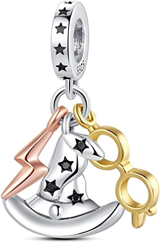 Image of Owl Axolotl Mary Jesus Bible ADHD Cat Dog Potter Mouse Charm Bead Pendant 925 Sterling Silver Compatible With Pandora Charm Moments Bracelet (Wizzard Harry Gandalf Magic Hat Lightning Bolt Glasses)