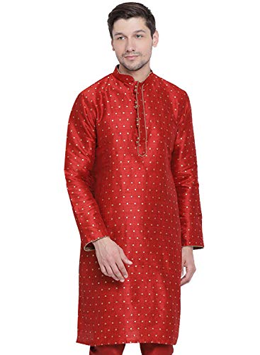 Image of VASTRAMAY Men's Blue Cotton Silk Blend Kurta