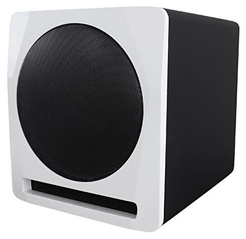 rockville apm10w active studio subwoofer in white 1034 400w mdf wood rcaxlroptical front-firing port perfect for studios and music production