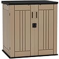 YITAHOME Outdoor Storage Cabinet with 2 Shelves, Waterproof Resin Horizontal Tool Shed, Lockable 15 cu. ft. Storage Shed for Patio, Garden, Yard, Brown