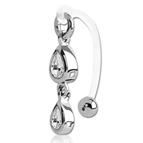 Piercing banane en Bioplast PTFE ETFE et bioflex flexible - Avec pendentif cristal -Dimensions : 1,6 x 16 mm - Pour nombril, sourcil Cover