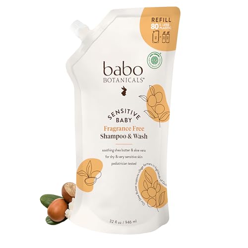 Image of Babo Botanicals Sensitive Baby Fragrance-Free 2-in-1 Shampoo & Wash - Shea Butter, Calendula & Aloe Vera - EWG Verified - Cruelty-Free - Vegan - Pediatrician Tested - For Babies & Kids
