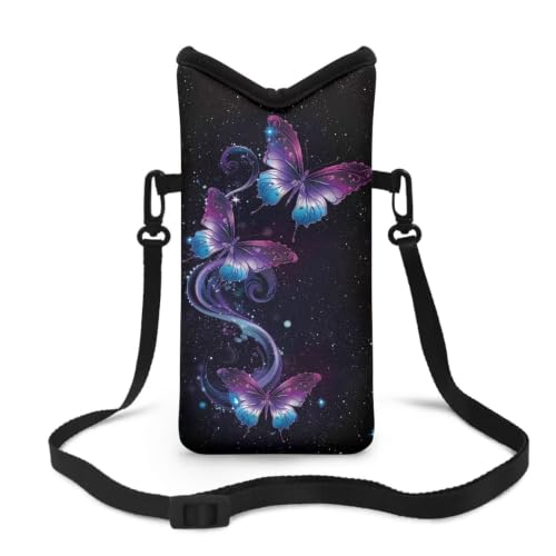 Image of Shockproof Cell Phone Crossbody Bag Mini Shoulder Bag Portable Phone Purse Cellphone Bag Phone Carrier with Detachable Shoulder Strap for Travel Walking, Galaxy Butterfly