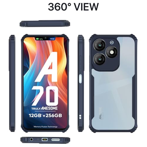 Image of Pikkme Crystal Clear Transparent Back Cover | Ultra Hyrbid | Full Camera Protection | Raised Edge | Bumper Case for itel A70 (Blue)