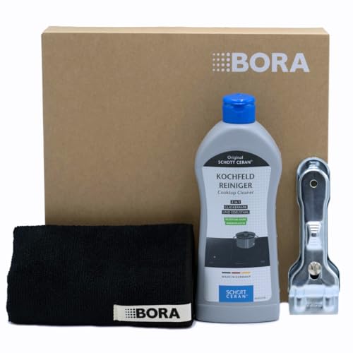 BORA Limpiador para Placas vitrocerámicas, Set de Limpieza Incl. rascador y paño de Microfibra, 300 ml Limpiador para Placas vitrocerámicas y de inducción