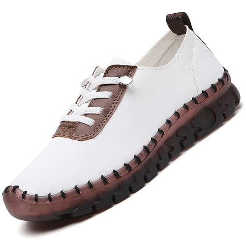 Image of CrazySavage Women's Leather Soft Bottom Flat Loafers Casual Non-Slip Handmade Slip-On Walking Shoes Comfort Driving Orthopedic Pain Relief Lightweight Shoe