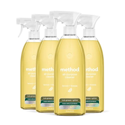 Method All-Purpose Cleaner Spray, Lemon + Freesia - Cuts Grease & Grime on Counters, Glass, Sealed Wood & Floors, for Kitchen & Bathroom, 28 fl oz, 4 pack