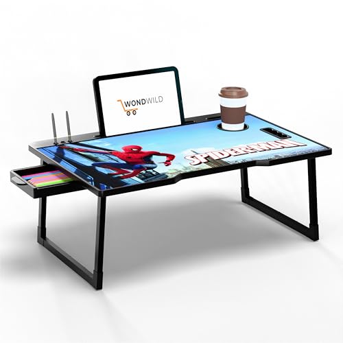 Image of WONDWILD Smart Multipurpose Foldable Laptop Table with Cup Holder, Study Table, Bed Table, Breakfast Table, Foldable and Portable /Ergonomic & Rounded Edges /Non-Slip Legs (ABS SP)