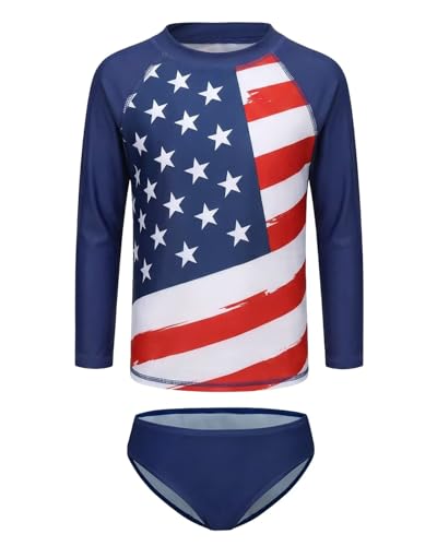 Image of Aisyee Girls Long Sleeve Rash Guard Set Two Piece Swimsuits Tie Dye Bathing Suits for Kids UPF 50+ Swim Shirts