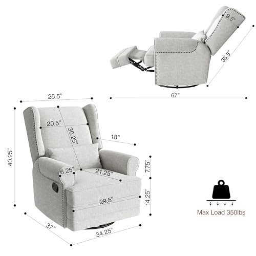 Image of Swivel Rocking Recliner Chair, Manual Lazy Boy Recliner with Footrest & Lumbar Pillow, Upholstered Glider Rocking Chair for Adults Relax, Living Room, Bedroom, Napping, Light Gray