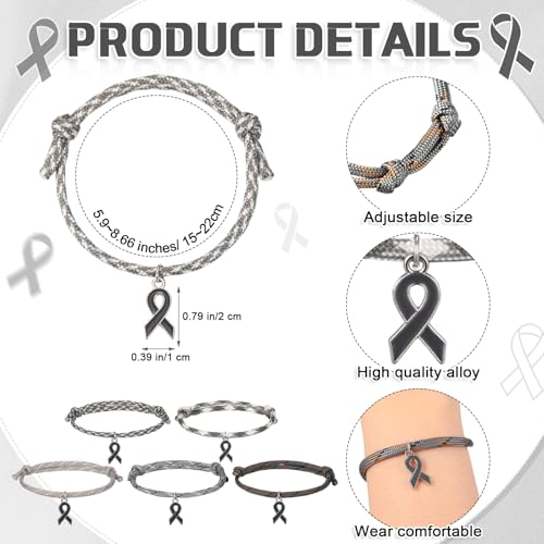 Tondiamo 30 Pcs Brain Cancer Awareness Bracelets Bulk with Grey Ribbon Cancer Prevention Month Accessories Brain Tumor Awareness Items for Men Women Charity Recognition Public Event2