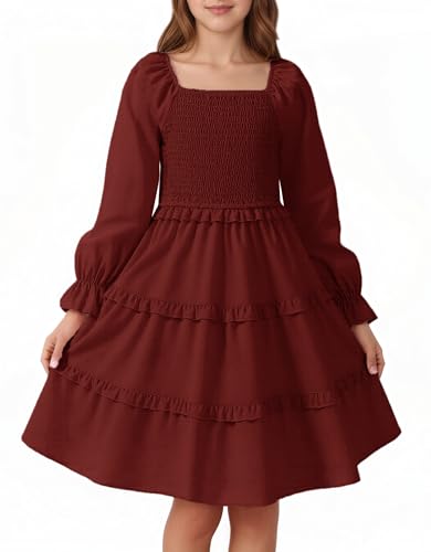 JiAmy Mädchen Kleid Langarm, Rüsche Geschichtet Kinder Kleider...