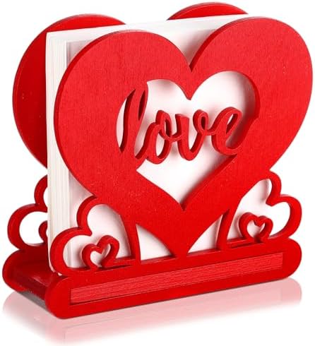 Barydat Valentines Heart Napkin Holder for Tables Wooden Tissue D...