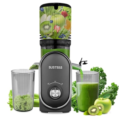 SUSTEAS Cold Press Juicer Machines, 5.3' Feed Chute(50oz Capacity), 300W Slow Masticating Juice Extractor for Whole Fruits and Vegetables, Automatic Feed, High Juice Yield,Easy to Clean, Silver gray