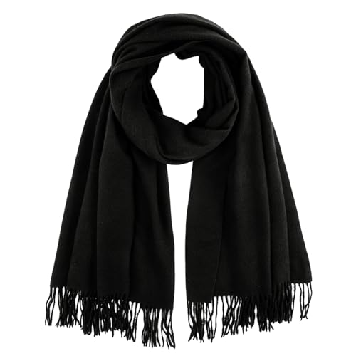 GoGou Winter Schals Damen Warm Pashmina Schwarz Schal und Tücher Langer Kaschmir Gefühl Schals Farben Einfarbig Damenschal,Schwarz