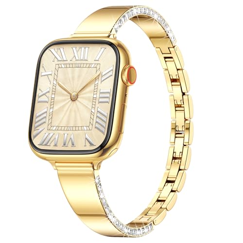 Image of VISOOM Gold Apple Watch Bands Iwatch Bracelet for Women 42 /41 /40 /38mm, Jewelry Metal T-Shaped Bands for Dressy Apple watch Series SE 11 /10 /9 /8 /7~1 Band Thin Slim Fancy Bling Women On Daily /Gift