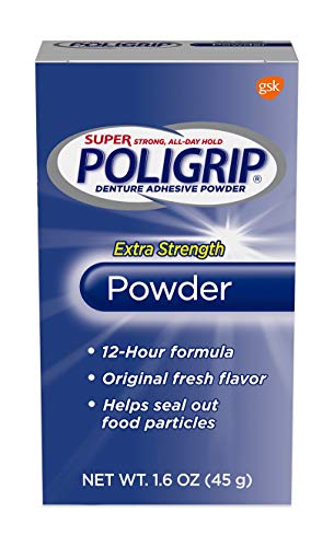 PoliGrip Super Denture Adhesive Powder, Extra Strength 1.6 oz Container (2)