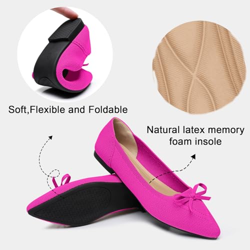 Image of TINGRISE Women's Flats Pointed Toe Bow Knit Ballet Shoes Comfortable Dressy Mesh Slip On Flat