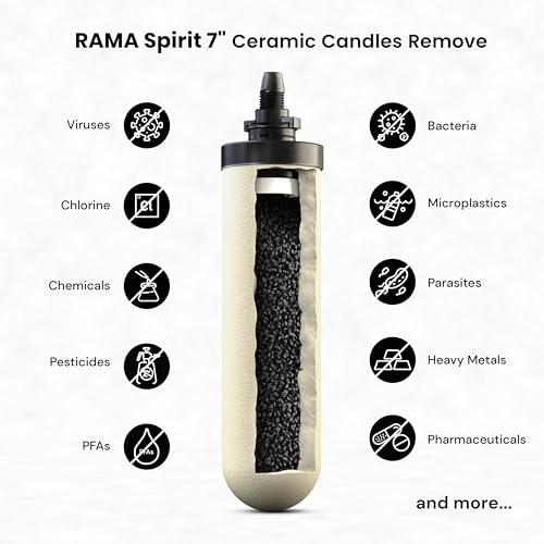 Image of RAMA Gravity Water Filter | 17L Total Capacity (8L Storage) | 304 Stainless Steel Purifier for Home | Includes 4 Spirit 7 inch Ceramic Candles & 7 inch Vision Tap | 10-Year Manufacturer Warranty