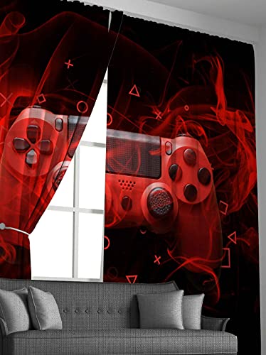 Kids Gamepad Window Treatments Modern Gamer Bedroom Decor For Boys Girls Teens Game Controller Curtain Youth Gaming Console Drapes Red Black Room Decor W66*L72 - Image 4