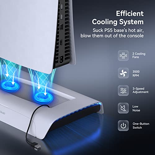 KIWIHOME PS5 Ständer mit Lüfter und Dual-Controller-Ladestation, PS5 Vertikaler Standfuß für PS5 Konsole, PS5 Lüfter mit… – Bild 3