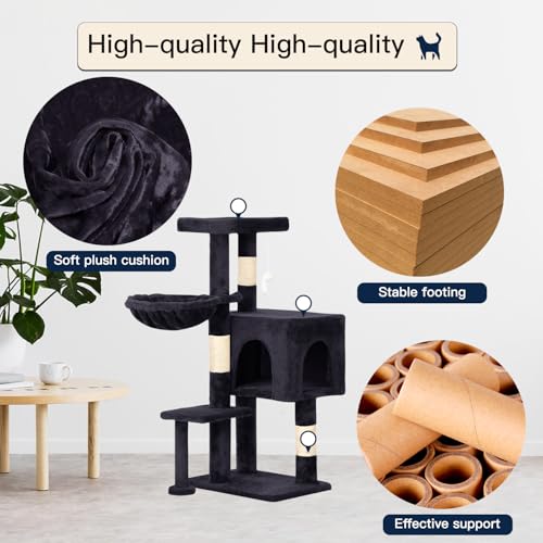 Image of BestPet | 37 inch Cat Tree Tower | Dark Gray | Sturdy Multi-Level Cat Tree