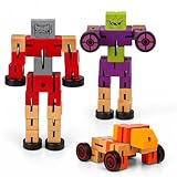 ArtCreativity Wooden Toy Robots 3 Pack | Colorful 5.75 Inch Transforming Action Figures and STEM Blocks for Kids | Educational Puzzle Toys for Cognitive Play and Motor Skill Development