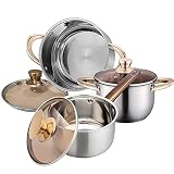 Base sellada con calefacción: nuestro juego cuenta con una parte inferior en espiral para una distribución uniforme del calor y es compatible con la mayoría de cocinas y funciona con todas las fuentes de calefacción, incluyendo cocinas de inducción.