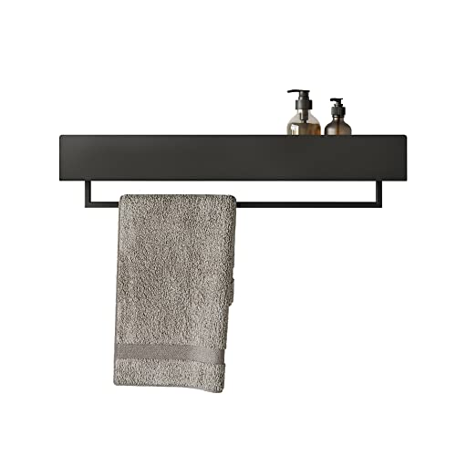 DABSTORY Portasciugamani con ripiano, 40 cm, in acciaio inox, montaggio a parete, per bagno e cucina, accessori da bagno, VASCA (nero, 40 cm)
