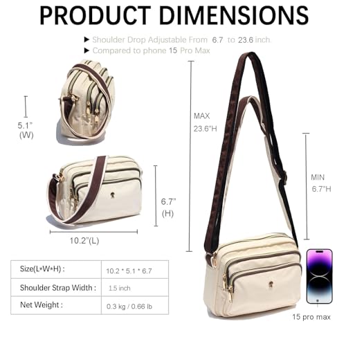 ESVAN Triple Zip Crossbody Bags for Women Fashion Ladies Purse Multi-Pocket Handbags Messenger Shoulder Bag2