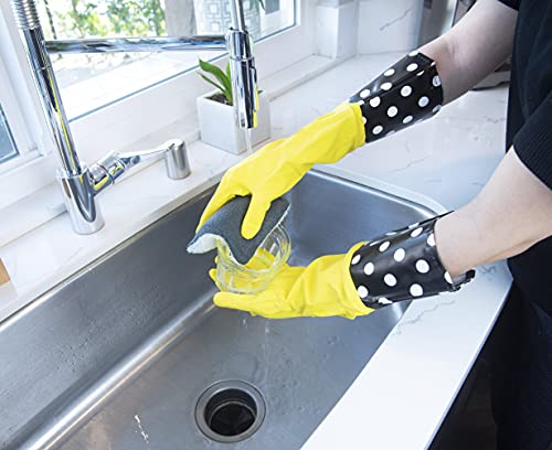 Glam-Gloves Dishwashing Gloves For Cleaning, Thick Latex Gloves For Kitchen, Restroom And Home, Long Sleeves, 3 Pairs Of Gloves, Assorted Colors And Patterns, One Size Fits All #TOP2