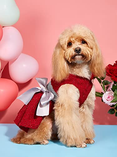 Qwinee Bow Decor Dog Dress Geometric Detail Cat Dog Bling Party Wedding Dress Puppy Princess Dress Skirt Formal Pet Costume For Small Medium Large Dogs Cats Kitten Girl Red S #TOP4