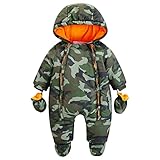 Minizone Baby Overall Mit Kapuze Winter, Jungen Strampler mit Handschuhen und Füßlinge, Warm Schneeanzüge Baby Kleidungsset 12-18 Monate