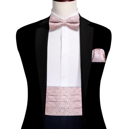 Image of Barry.Wang Men Silk Paisley Cummerbund and Pre-tied Bowtie Handkerchief Cufflink Set for Tuxedo