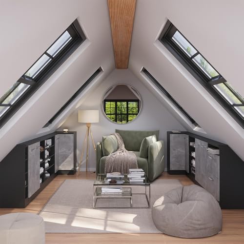 Vicco Mobile Sottotetto Mobile Angolare Calcestruzzo/Antracite 75.6 X 81.6 Cm Con 1 Porta - 7